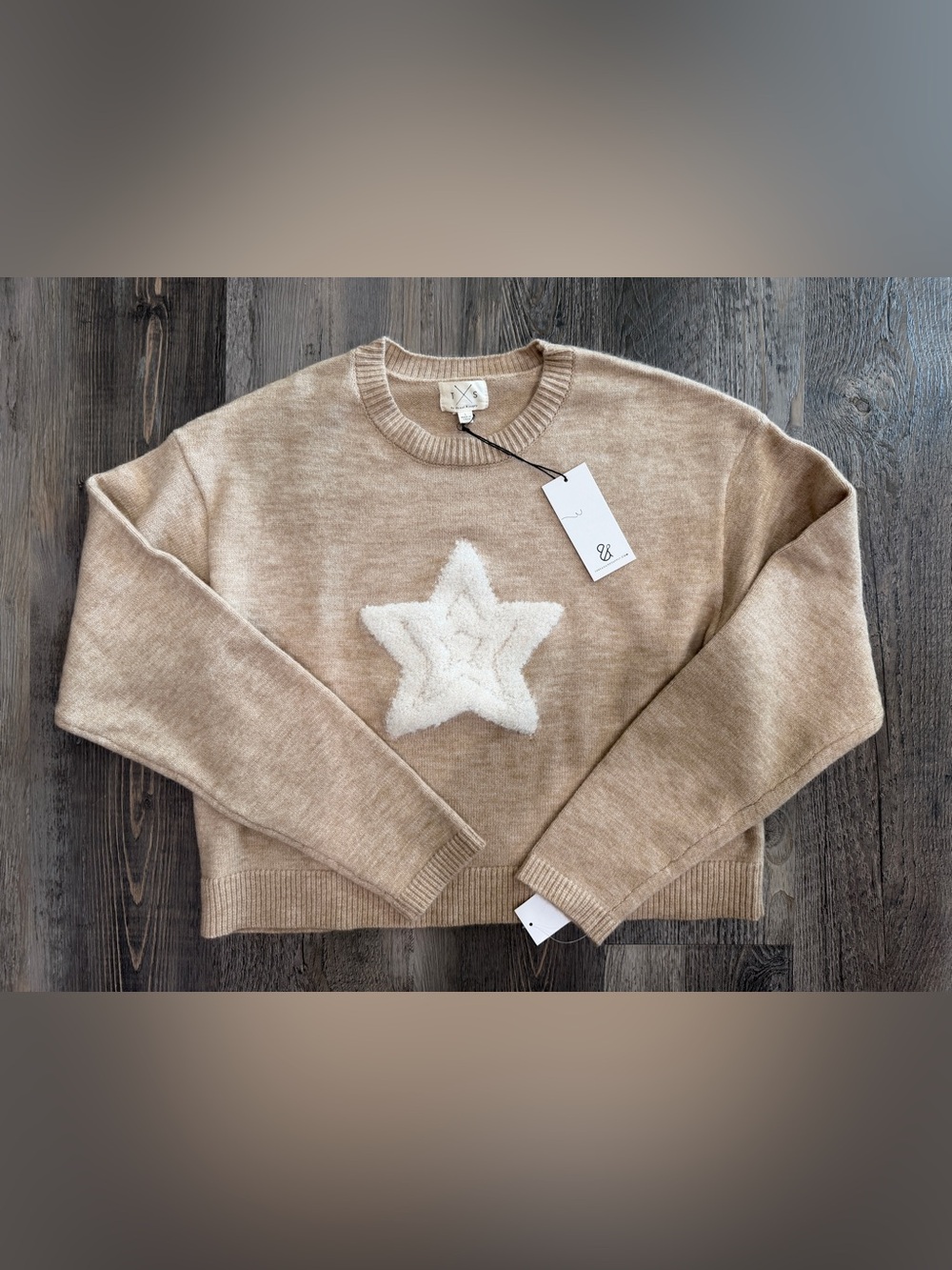 Thread & Supply Crewneck Sweater - Beige with Cream Star, Women’s Size Large
